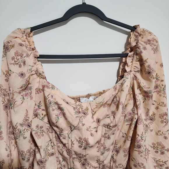 ASTR The Label Top Womens Small Blush Pink Floral Crop Blouse Long Sleeve - Picture 6 of 9